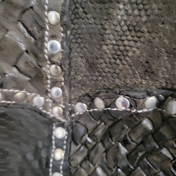 Langellotti Studded Brown Leather Handbag - Picture 3 of 5